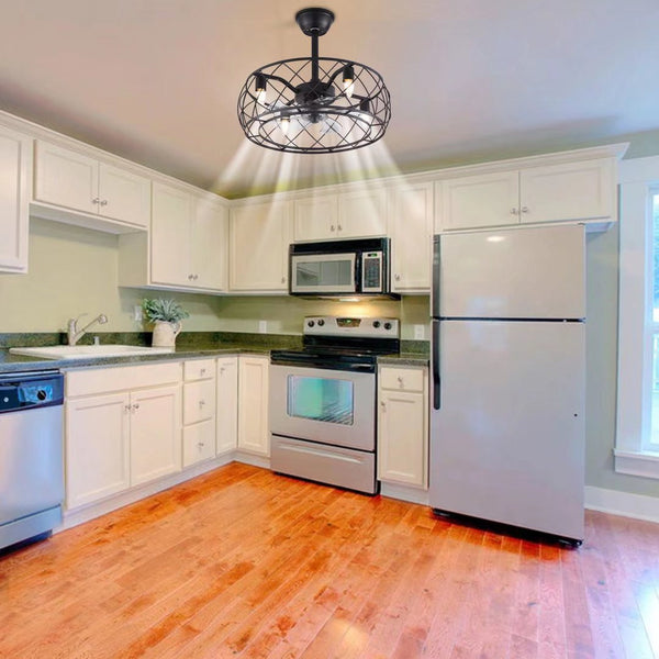 Homeroots Industrial Caged Ceiling Lamp And Fan  Metal 475753