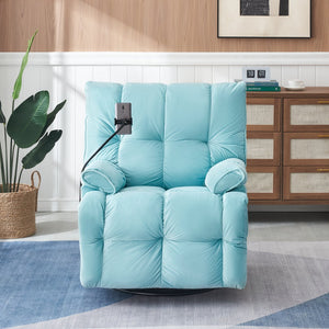 English Elm Single Teddy Upholstered Recliner Chair with Solid Wood Frame, Sponge Cushions & Phone Stand, Adjustable Back to 150° Cyan W1278P212865