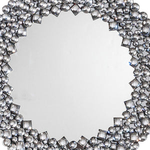 Homeroots Round Diamond Jeweled Wall Mirror  Mdf ,Glass ,Crystals 475764