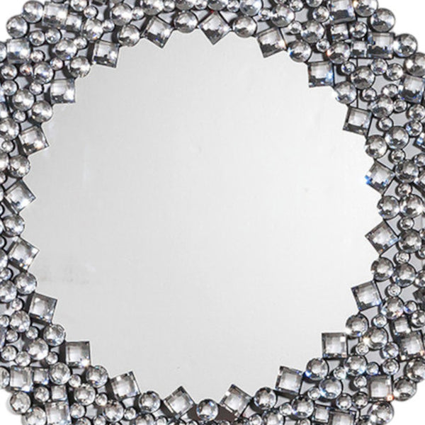 Homeroots Round Diamond Jeweled Wall Mirror  Mdf ,Glass ,Crystals 475764