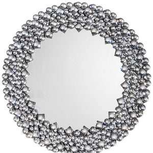 Homeroots Round Diamond Jeweled Wall Mirror  Mdf ,Glass ,Crystals 475764