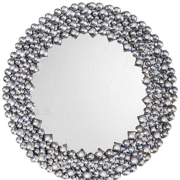 Homeroots Round Diamond Jeweled Wall Mirror  Mdf ,Glass ,Crystals 475764