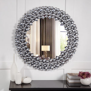 Homeroots Round Diamond Jeweled Wall Mirror  Mdf ,Glass ,Crystals 475764