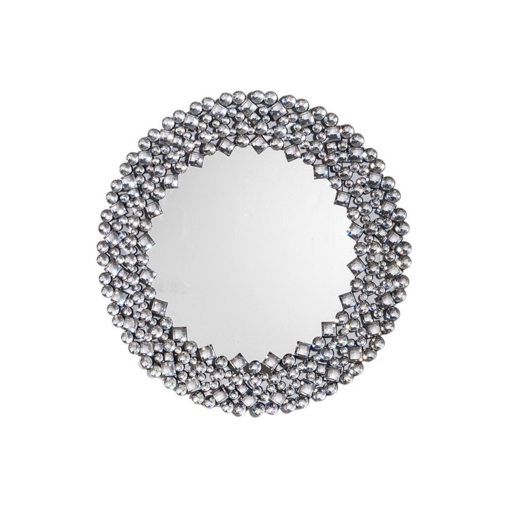Homeroots Round Diamond Jeweled Wall Mirror  Mdf ,Glass ,Crystals 475764