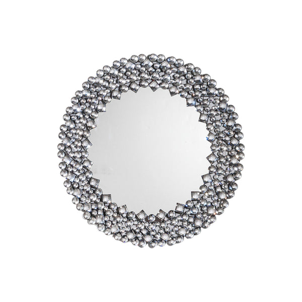 Homeroots Round Diamond Jeweled Wall Mirror  Mdf ,Glass ,Crystals 475764