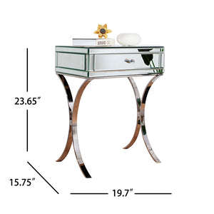 Homeroots Mirrored Silver Finish Nightstand Drawer   475782