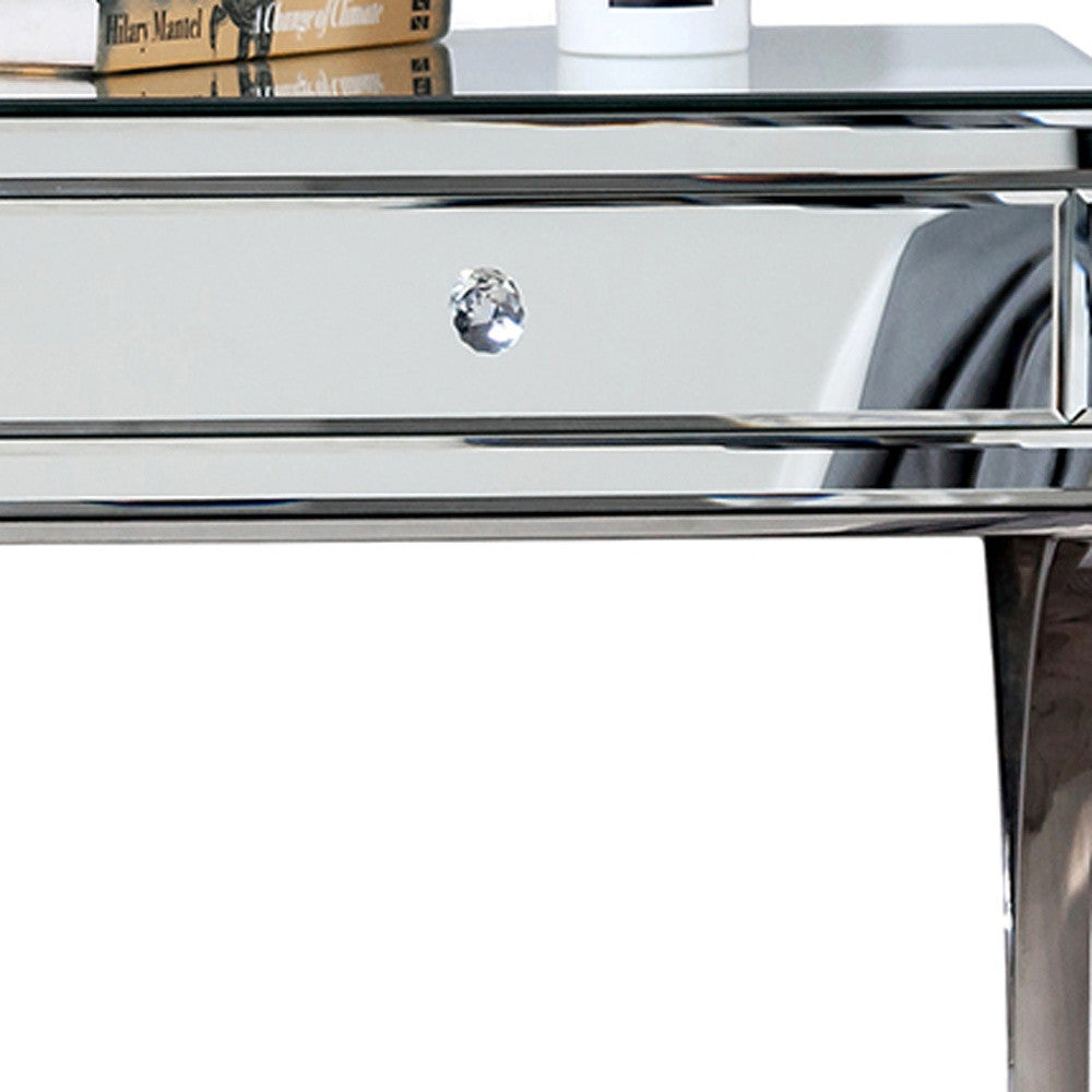 Homeroots Mirrored Silver Finish Nightstand Drawer   475782