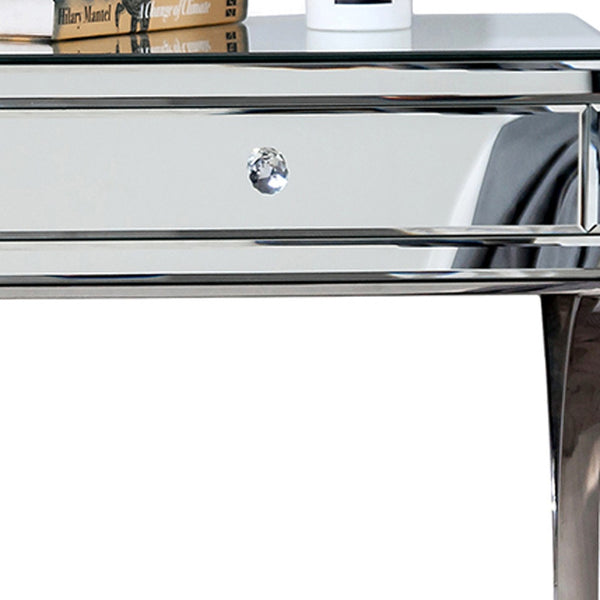 Homeroots Mirrored Silver Finish Nightstand Drawer   475782