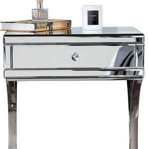Homeroots Mirrored Silver Finish Nightstand Drawer   475782