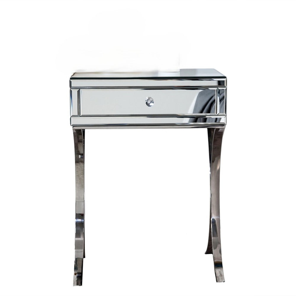 HomeRoots 24" Stainless Steel & Mirror Nightstand - Chic, Versatile Modern Accent Table for Bedroom or Living Room 475782