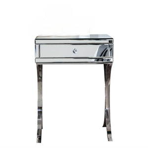 HomeRoots 24" Stainless Steel & Mirror Nightstand - Chic, Versatile Modern Accent Table for Bedroom or Living Room 475782