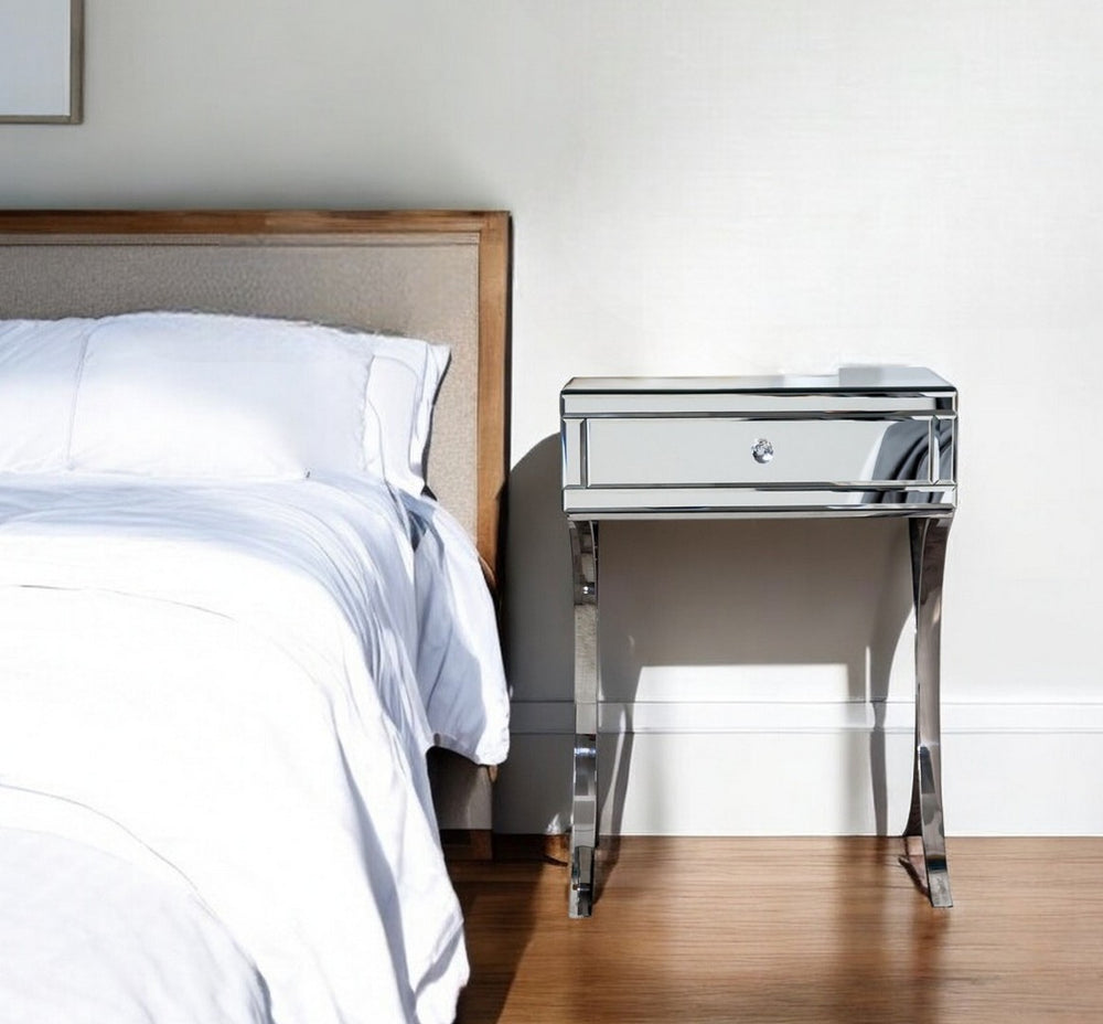 HomeRoots 24" Stainless Steel & Mirror Nightstand - Chic, Versatile Modern Accent Table for Bedroom or Living Room 475782