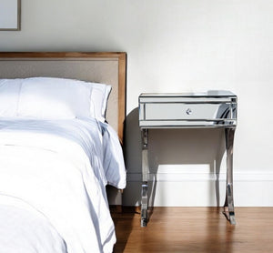 HomeRoots 24" Stainless Steel & Mirror Nightstand - Chic, Versatile Modern Accent Table for Bedroom or Living Room 475782