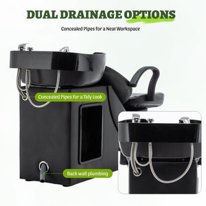 English Elm Shampoo Bowl Chair Set with Abs Basin Pu Leather Seat and Built in Side Storage W1422P453658