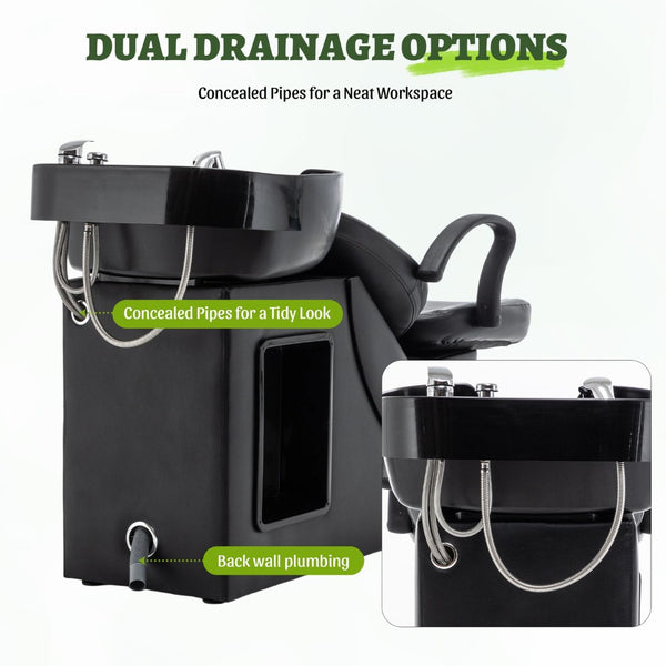 English Elm Shampoo Bowl Chair Set with Abs Basin Pu Leather Seat and Built in Side Storage W1422P453658