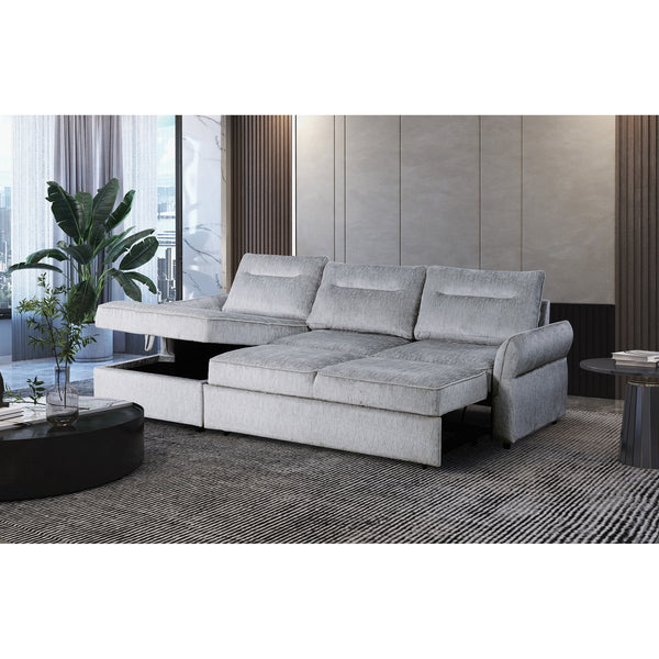 English Elm Montana Grey Fabric Sofabed with Chaise Storage, Contemporary Plush Cushioning, 250lb Seat Capacity B201S00303