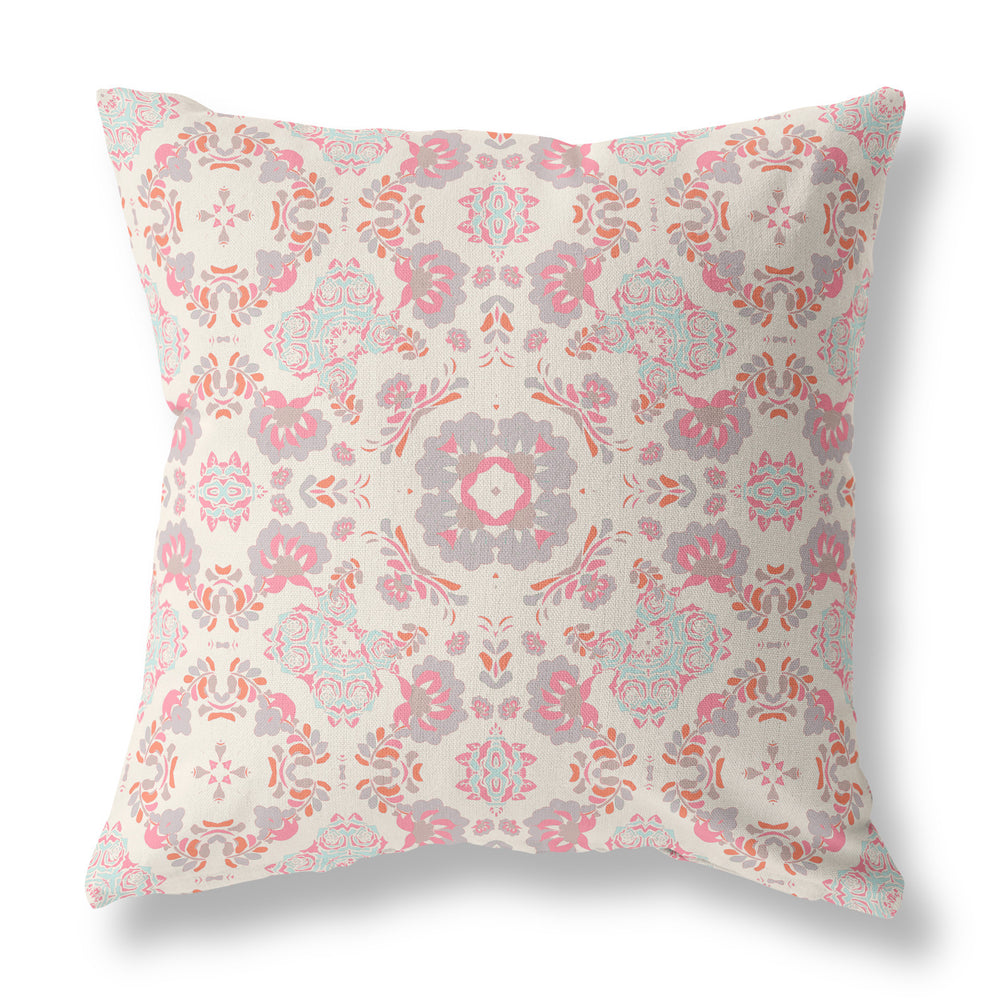 Homeroots 18" X 18" Pink And White Blown Seam Suede Geometric Throw Pillow   475822