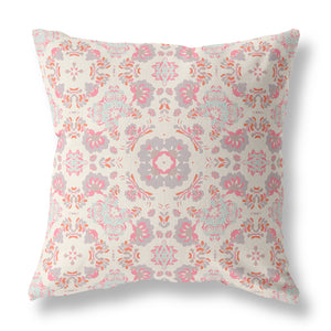 Homeroots 18" X 18" Pink And White Blown Seam Suede Geometric Throw Pillow   475822