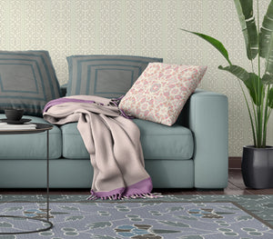 Homeroots 18" X 18" Pink And White Blown Seam Suede Geometric Throw Pillow   475822