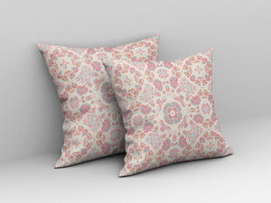 Homeroots 18" X 18" Pink And White Blown Seam Suede Geometric Throw Pillow   475822