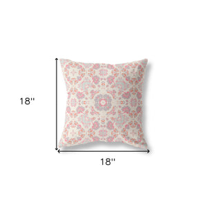 Homeroots 18" X 18" Pink And White Blown Seam Suede Geometric Throw Pillow   475822