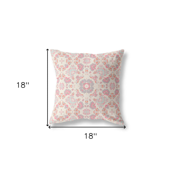 Homeroots 18" X 18" Pink And White Blown Seam Suede Geometric Throw Pillow   475822