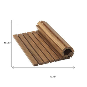 HomeRoots 20" Brown Teak Wood Rolling Bath Mat - Stylish, Slip-Resistant, Quick-Drying for Indoor & Outdoor Use 475836