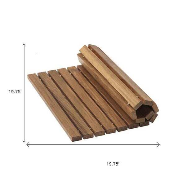 HomeRoots 20" Brown Teak Wood Rolling Bath Mat - Stylish, Slip-Resistant, Quick-Drying for Indoor & Outdoor Use 475836