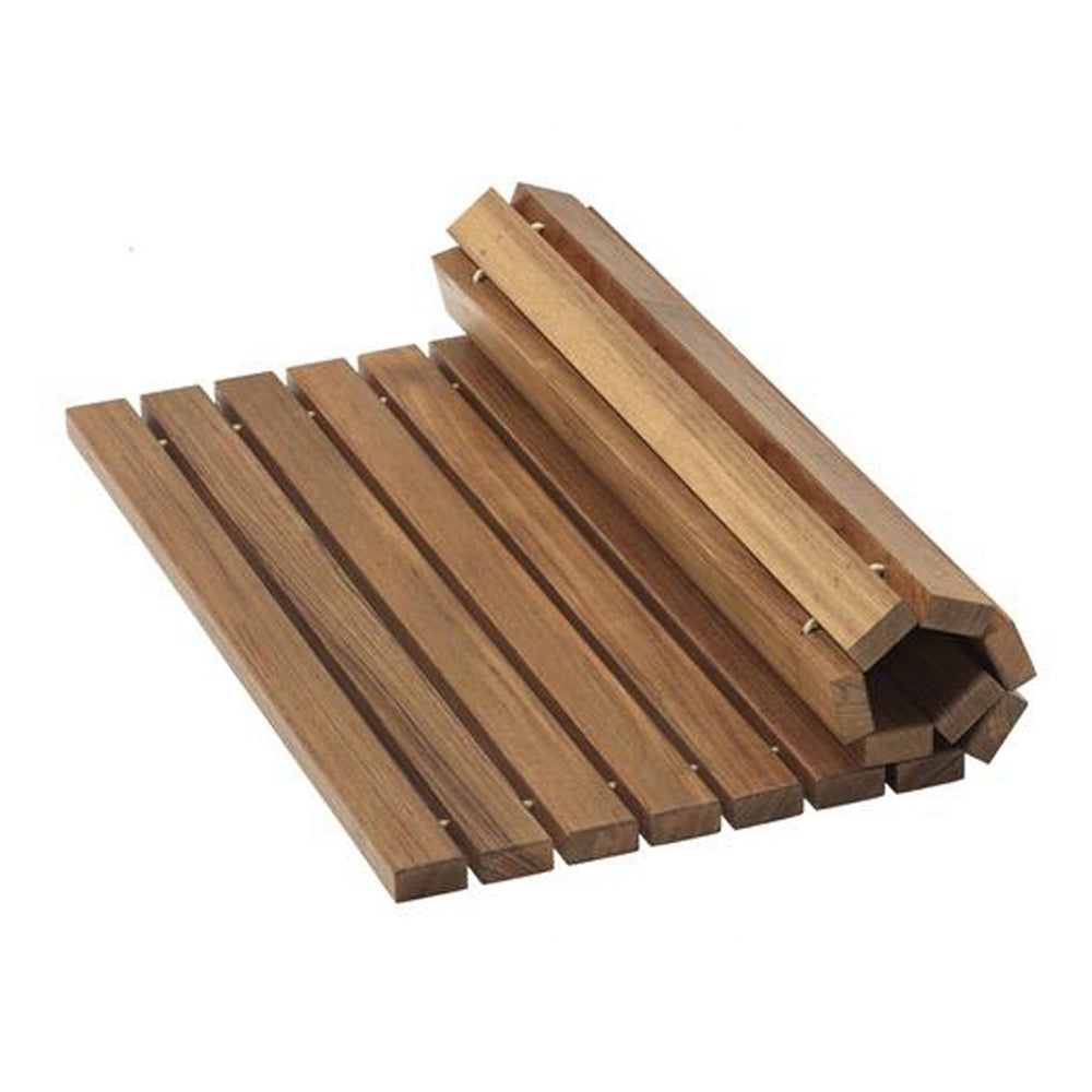 Homeroots Designer Roll Up Genuine Teak 2' X 3' Mat   475836