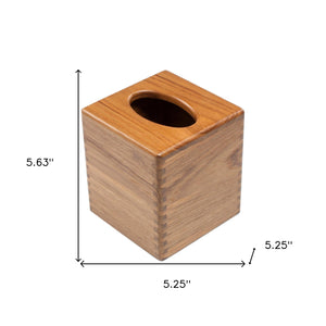 Homeroots Traditional Solid Teak Square Tissue Box Cover   475837