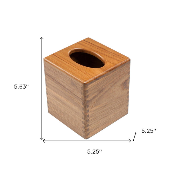 Homeroots Traditional Solid Teak Square Tissue Box Cover   475837