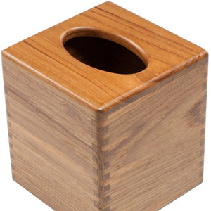 Homeroots Traditional Solid Teak Square Tissue Box Cover   475837