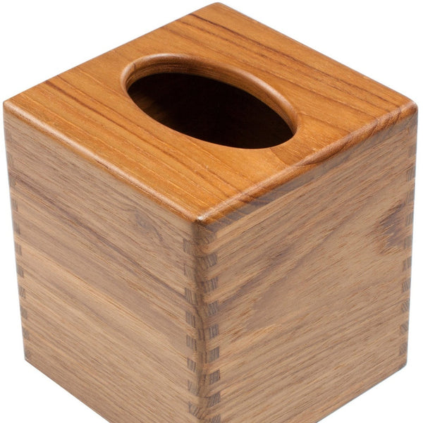 Homeroots Traditional Solid Teak Square Tissue Box Cover   475837