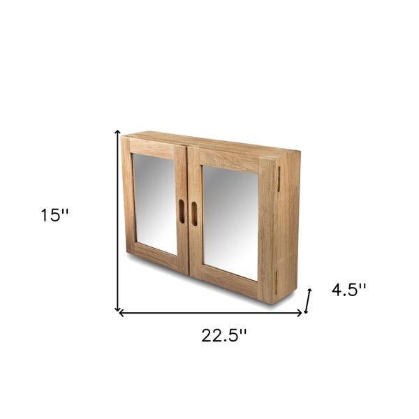 Homeroots Traditional Solid Teak Double Door Mirrored Medicine Cabinet   475845