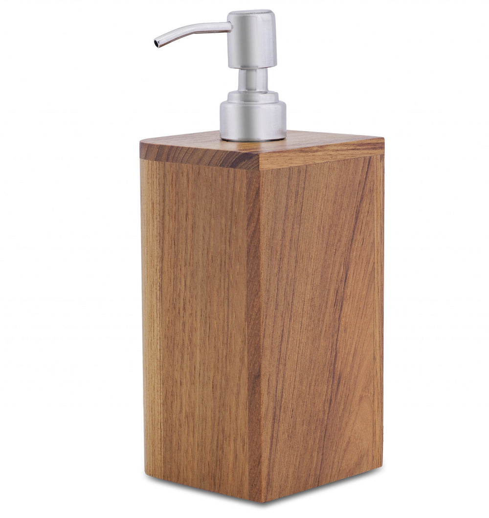 Homeroots Designer Genuine Teak Soap Dispenser   475850