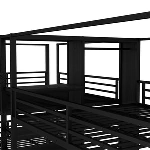 English Elm Queen Size Quadruple Metal Bunk Bed With Storage, Noise-Reducing Design & Sturdy Black Frame W1580S00156-GIGA