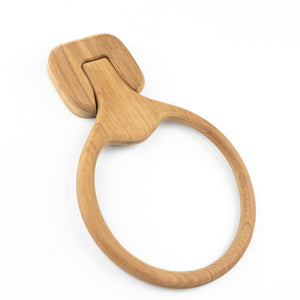 Homeroots Natural Solid Teak Wood Wall Mount Towel Ring  Solid Wood 475861
