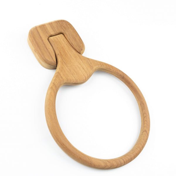 Homeroots Natural Solid Teak Wood Wall Mount Towel Ring  Solid Wood 475861