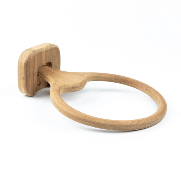 Homeroots Natural Solid Teak Wood Wall Mount Towel Ring  Solid Wood 475861