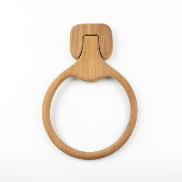 Homeroots Natural Solid Teak Wood Wall Mount Towel Ring  Solid Wood 475861