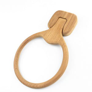 Homeroots Natural Solid Teak Wood Wall Mount Towel Ring  Solid Wood 475861
