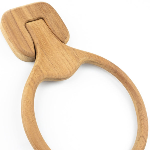 Homeroots Natural Solid Teak Wood Wall Mount Towel Ring  Solid Wood 475861