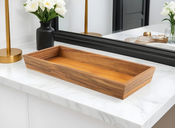 Homeroots 15" Brown Solid Teak Vanity Tray  Wood 475862