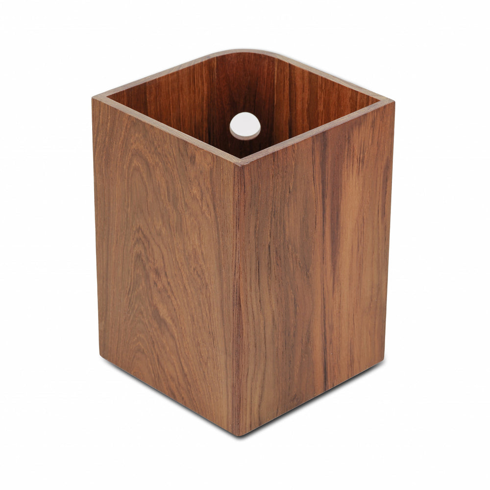Homeroots Designer Genuine Teak Waste Basket   475863