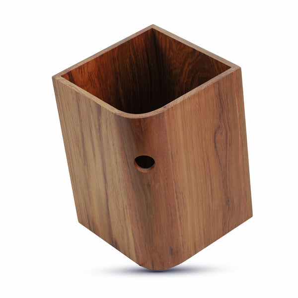 Homeroots Designer Genuine Teak Waste Basket   475863