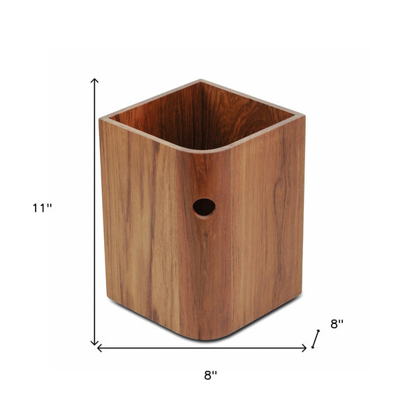 Homeroots Designer Genuine Teak Waste Basket   475863