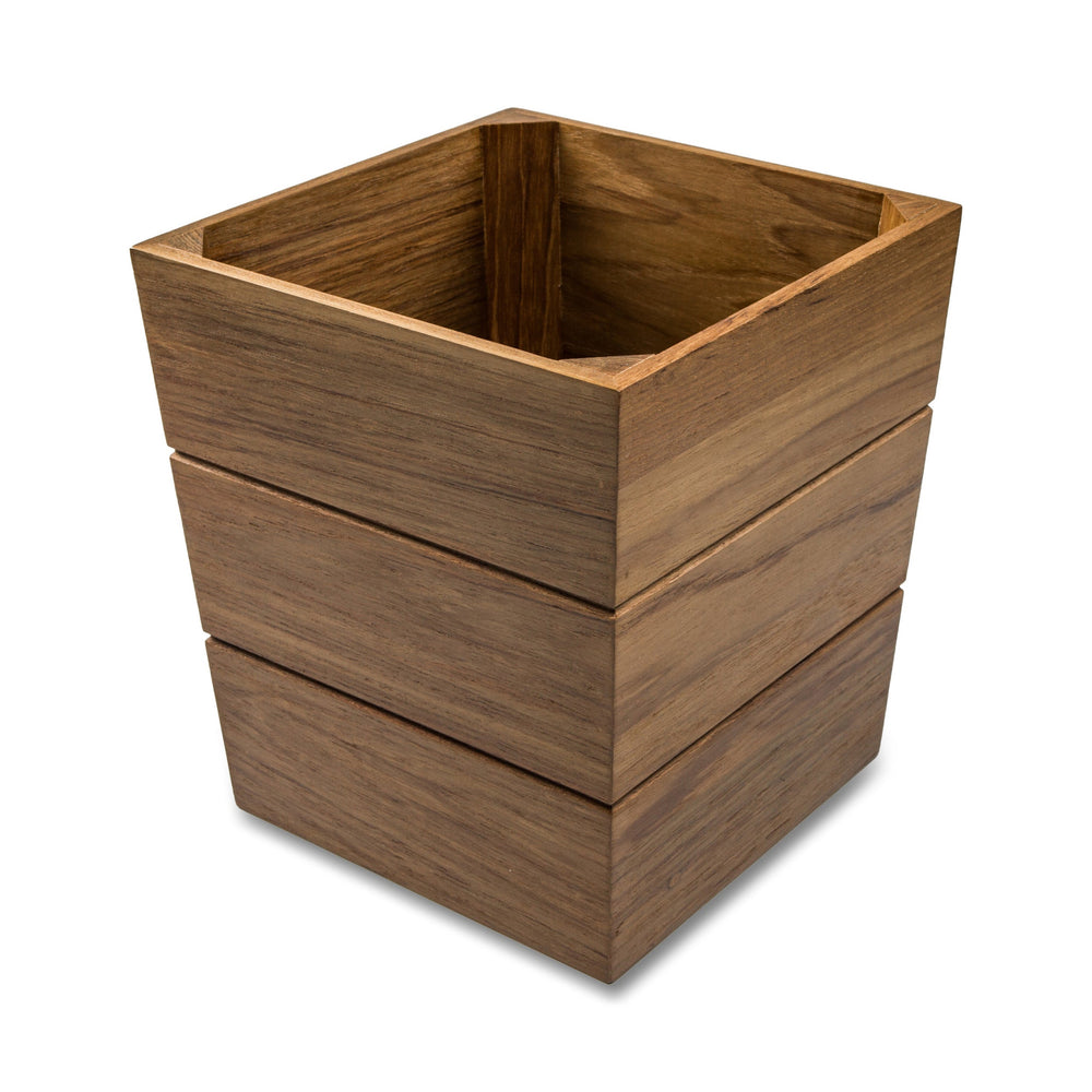 Homeroots 12" Traditional Solid Teak Large Waste Basket   475864