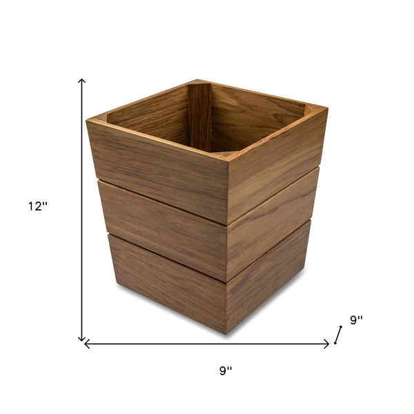 Homeroots 12" Traditional Solid Teak Large Waste Basket   475864