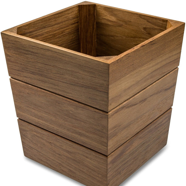 Homeroots 12" Traditional Solid Teak Large Waste Basket   475864