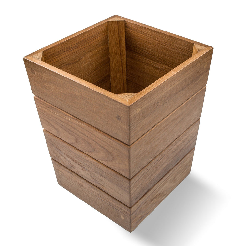 Homeroots 10" Traditional Solid Teak Small Waste Basket   475865
